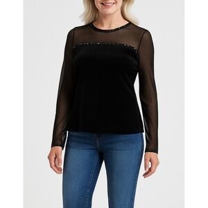 R&K Evening Sheer Velvet Top Women Sz 16 Beaded Keyhole Event Formal Preppy Work